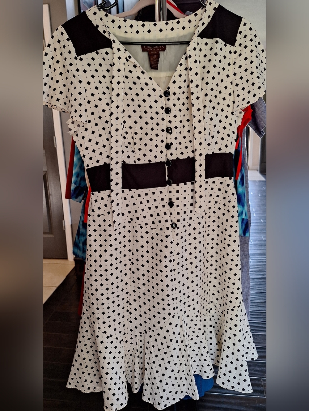 Chadwicks Black White Polka Dot Fit & Flare Dress Petite 10P